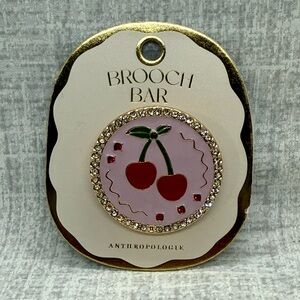 NWT Anthropologie Gold Plated Cherries Enamel Icon Brooch 🍒